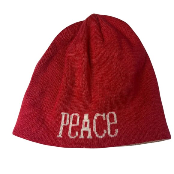 Share Jonathan Adler Peace Love Reversible Pink Winter Beanie One Size - Picture 2 of 9